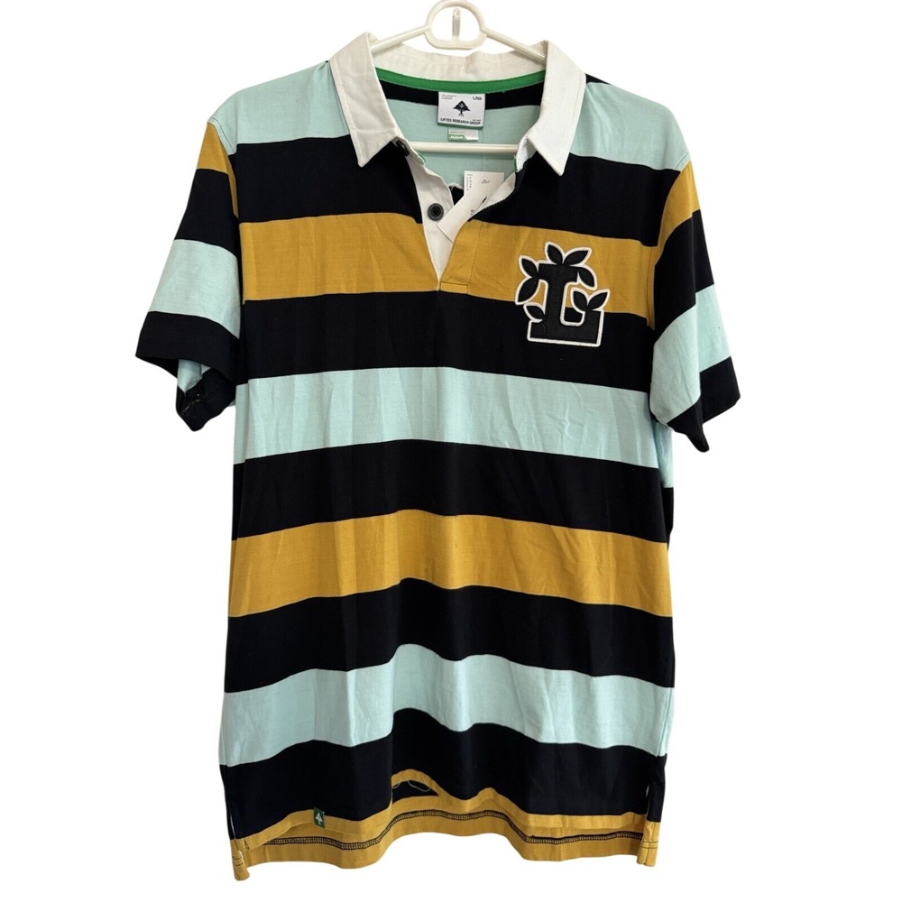 NWT LRG Lifted Research Group Polo Shirt M Men's Embroidered Tree Striped Color
